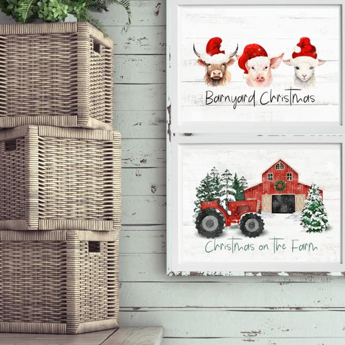 Cozy Farm Christmas Holiday Art Prints | 3 Sizes