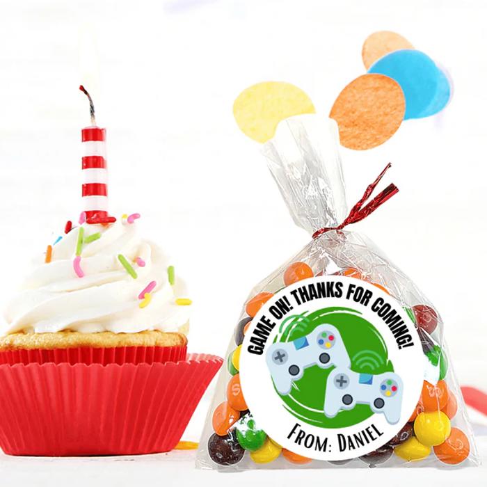Personalized Boys Birthday Party Stickers & Treat Bags