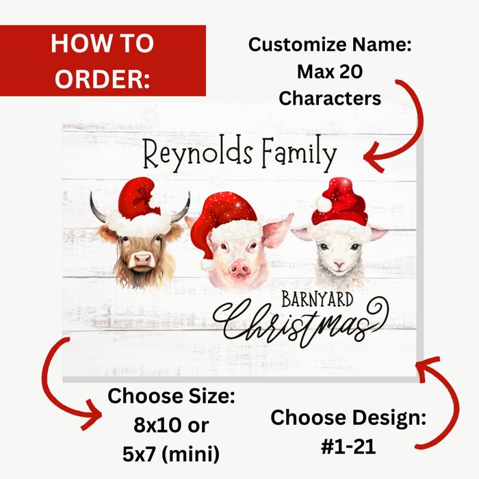 Personalized Rustic Farmhouse Christmas Holiday Poster Print Decor