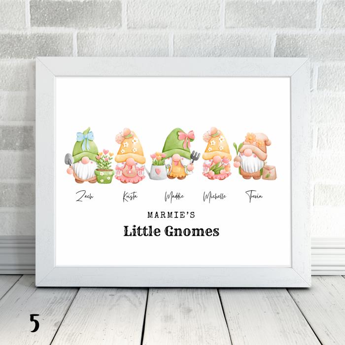 Personalized Dad Mom Grandma Summer Gnome Family Portrait Print | 3 Sizes