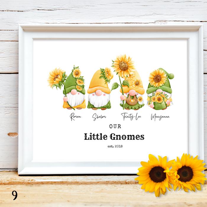 Personalized Dad Mom Grandma Summer Gnome Family Portrait Print | 3 Sizes