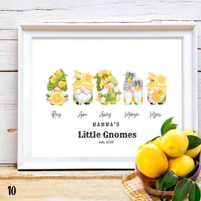 Personalized Dad Mom Grandma Summer Gnome Family Portrait Print | 3 Sizes