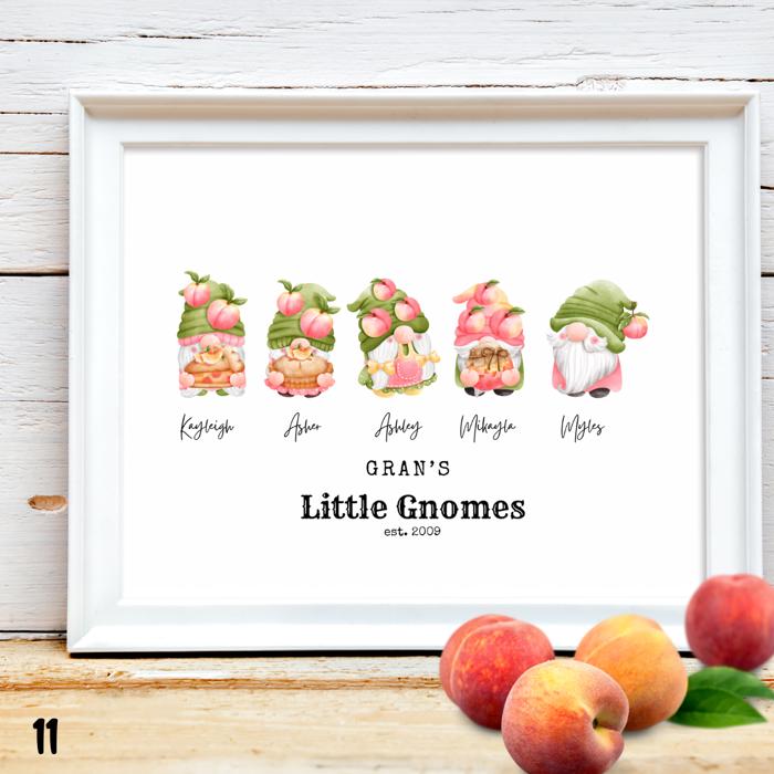 Personalized Dad Mom Grandma Summer Gnome Family Portrait Print | 3 Sizes