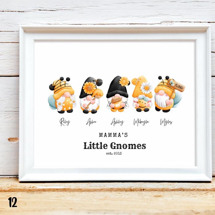 Personalized Dad Mom Grandma Summer Gnome Family Portrait Print | 3 Sizes