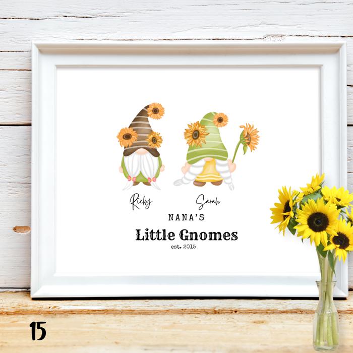 Personalized Dad Mom Grandma Summer Gnome Family Portrait Print | 3 Sizes