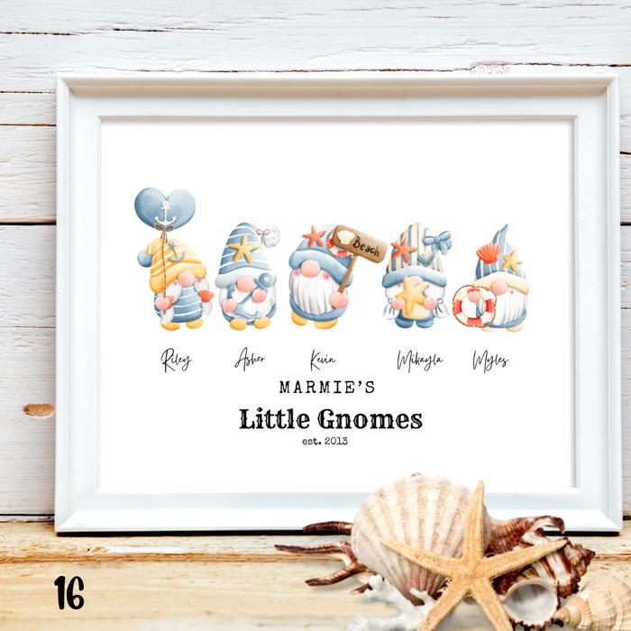 Personalized Dad Mom Grandma Summer Gnome Family Portrait Print | 3 Sizes