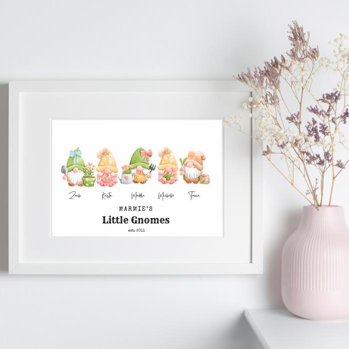 Personalized Dad Mom Grandma Summer Gnome Family Portrait Print | 3 Sizes