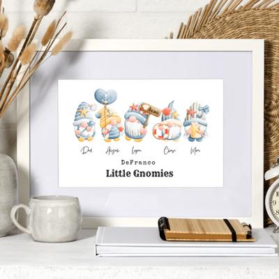 Personalized Dad Mom Grandma Summer Gnome Family Portrait Print | 3 Sizes