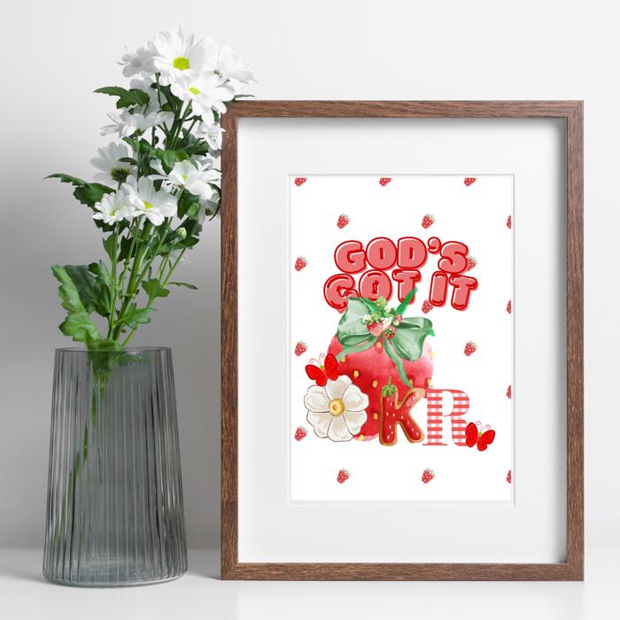 Personalized Monogram Inspirational Strawberry Poster Print Art Decor