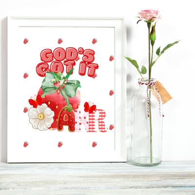 Personalized Monogram Inspirational Strawberry Poster Print Art Decor