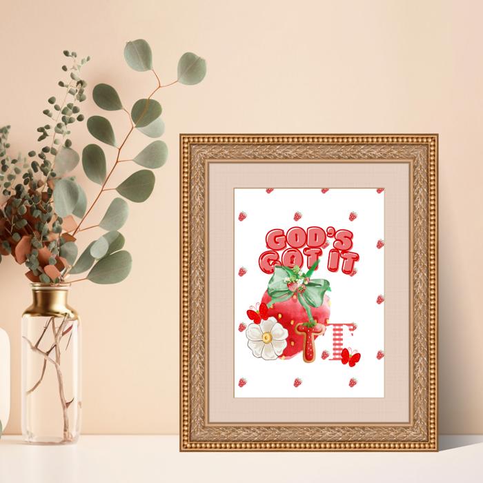 Personalized Monogram Inspirational Strawberry Poster Print Art Decor