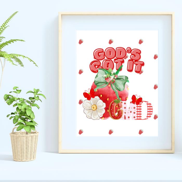 Personalized Monogram Inspirational Strawberry Poster Print Art Decor