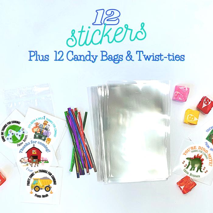 Personalized Boys Birthday Party Stickers & Treat Bags