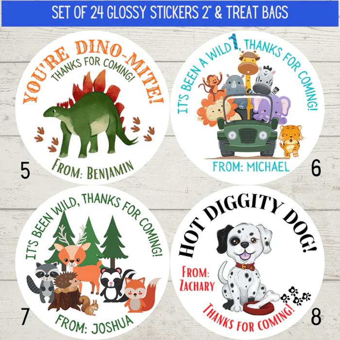 Personalized Boys Birthday Party Stickers & Treat Bags