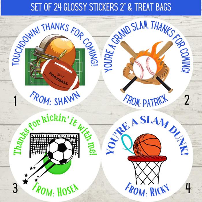 Personalized Boys Birthday Party Stickers & Treat Bags