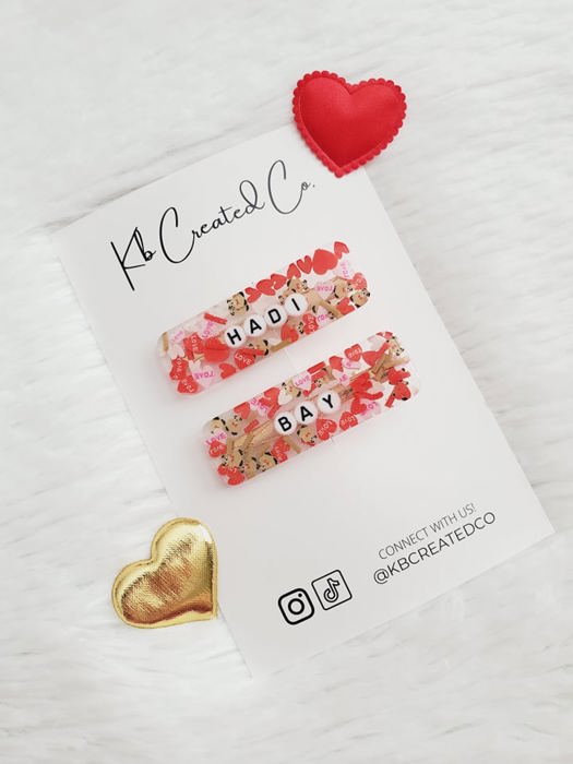 Valentines Personalized name hair clips