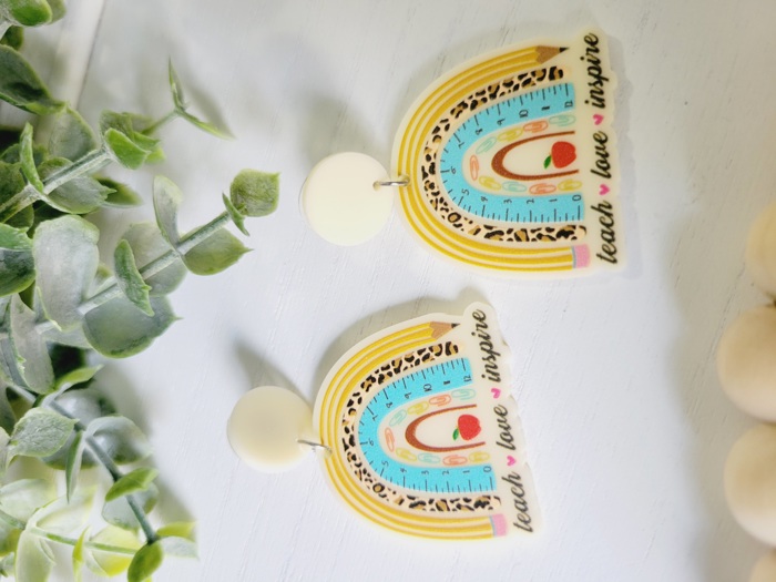 Teach Love Inspire Teacher Rainbow Earrings 