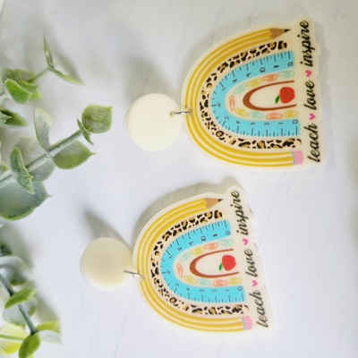 Teach Love Inspire Teacher Rainbow Earrings 
