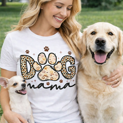 🐾 Dog Mama Shirt – Leopard Print Paw Graphic Tee – Cute Dog Lover Gift – Trendy Pet Mom Shirt