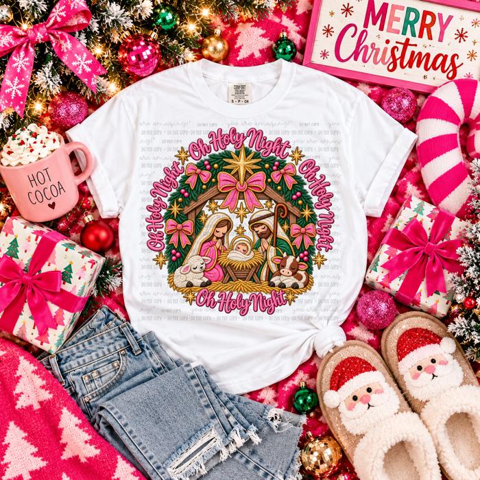 Adult Oh Holy  Night  Faux Embroidery Tee