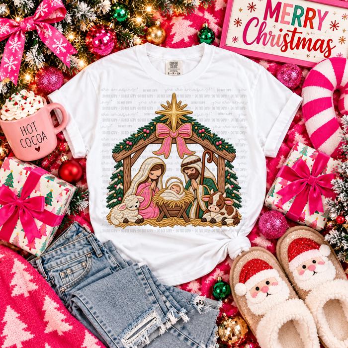 Adult Nativity Faux Embroidery Tee
