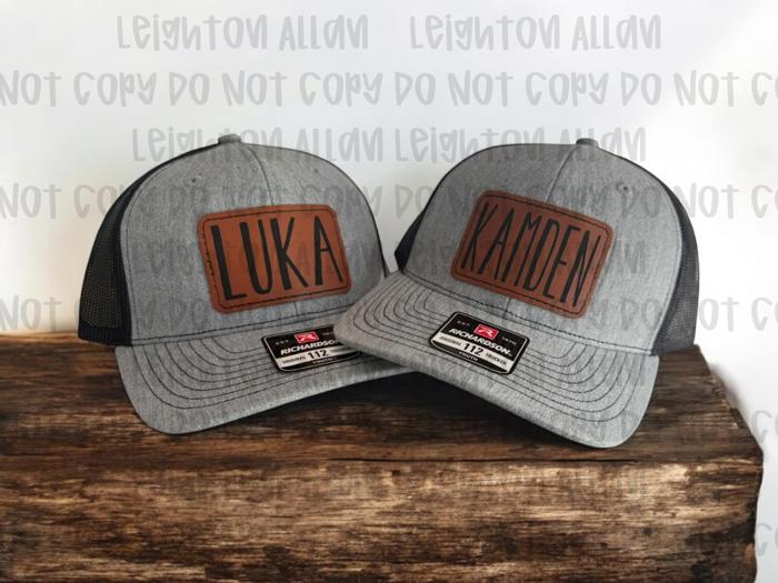 Personalized Youth Richardson 112 Trucker Hat – Custom Engraved Leather Patch Name Hat