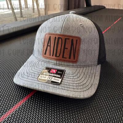 Personalized Youth Richardson 112 Trucker Hat – Custom Engraved Leather Patch Name Hat