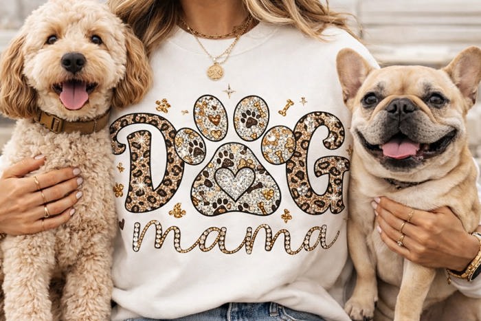 🐾 Dog Mama Shirt – Leopard Print Paw Graphic Tee – Cute Dog Lover Gift – Trendy Pet Mom Shirt