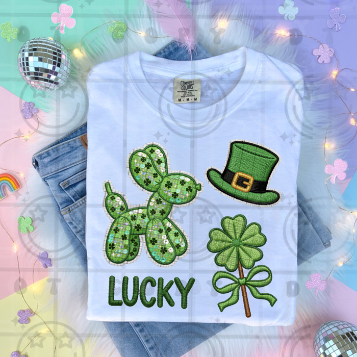 Lucky St Patricks Day Faux Embroidery Tshirt