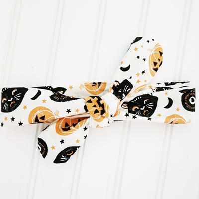 Knotted Headband - Owls and Pumpkins on White