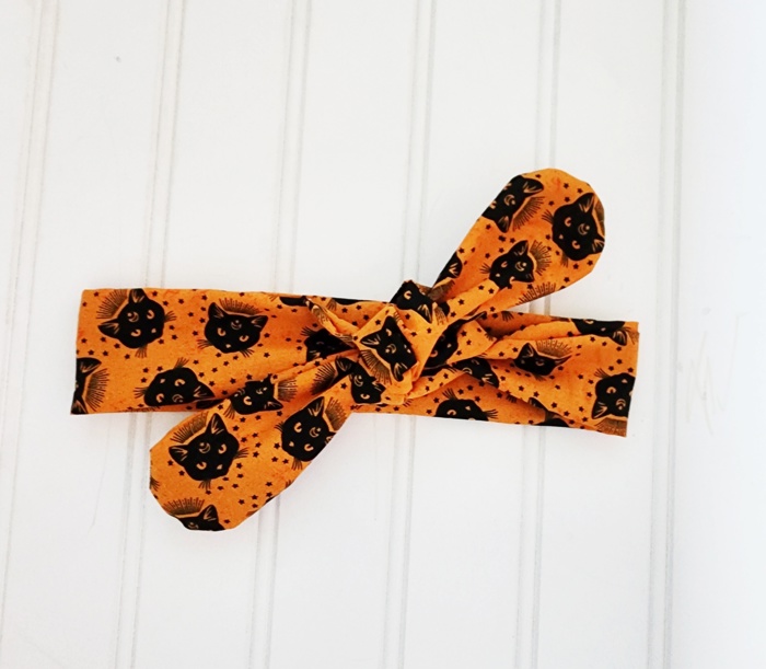 Knotted Headband - Black Cats on Orange