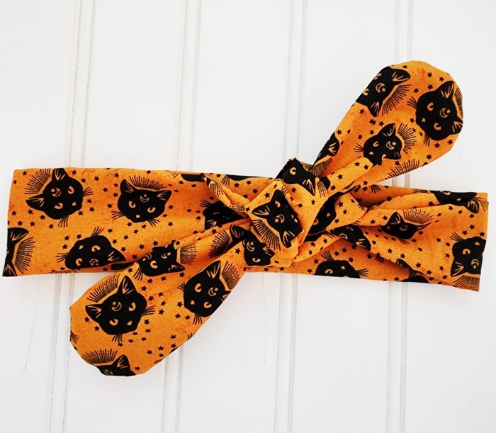 Knotted Headband - Black Cats on Orange