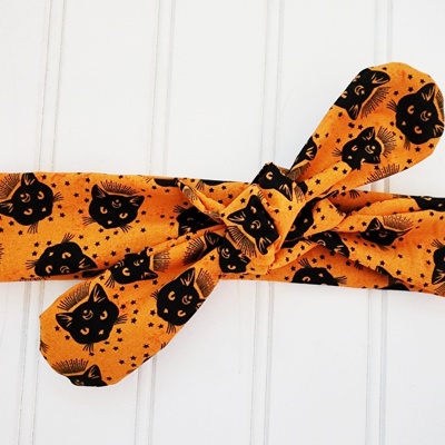 Knotted Headband - Black Cats on Orange
