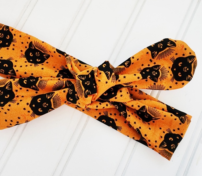 Knotted Headband - Black Cats on Orange