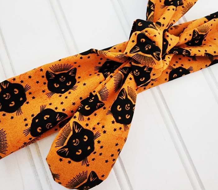 Knotted Headband - Black Cats on Orange
