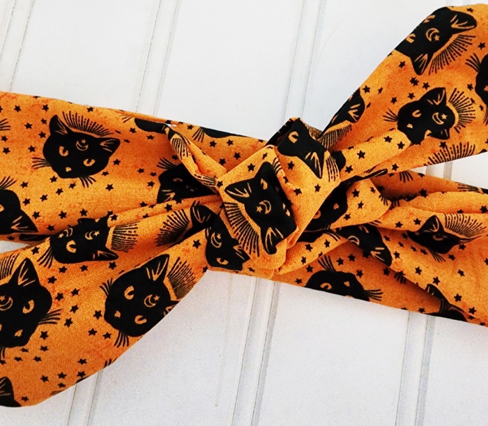 Knotted Headband - Black Cats on Orange