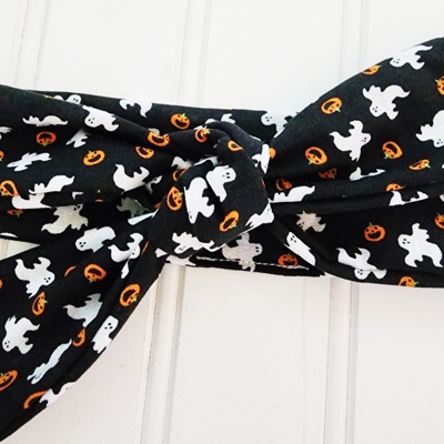 Knotted Headband - Ghosts and Pumpkins on Black