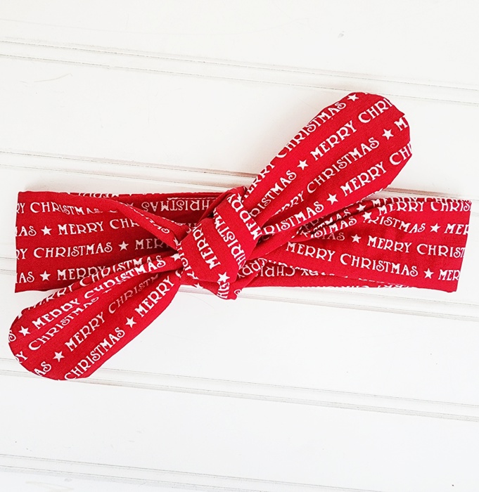 Knotted Headband - Merry Christmas on Red