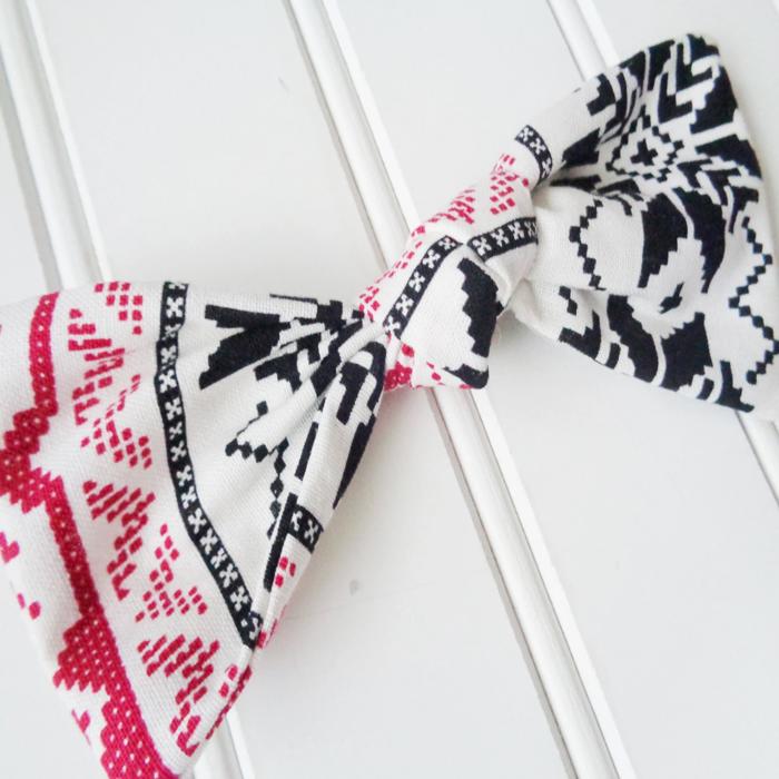 Hair Bow - Black and Red Snowflakes