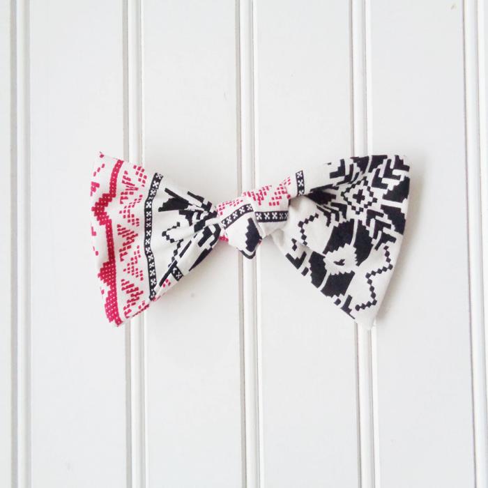 Hair Bow - Black and Red Snowflakes