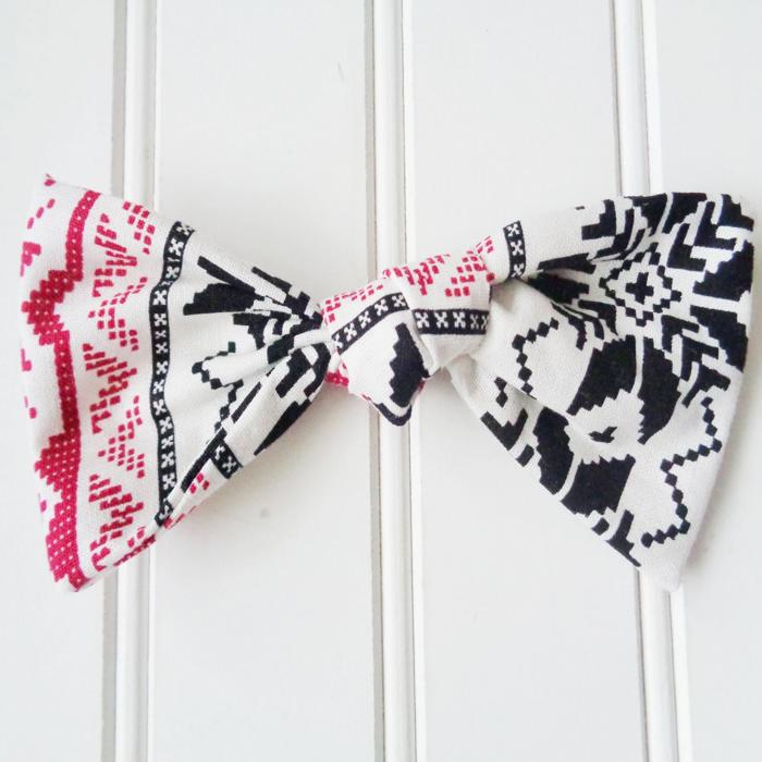 Hair Bow - Black and Red Snowflakes