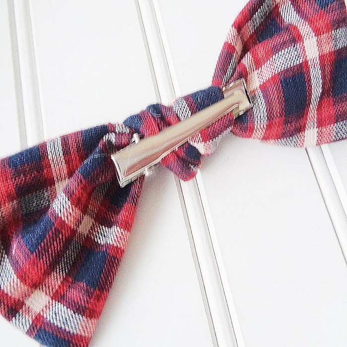 Hair Bow - Navy and Red Plaid