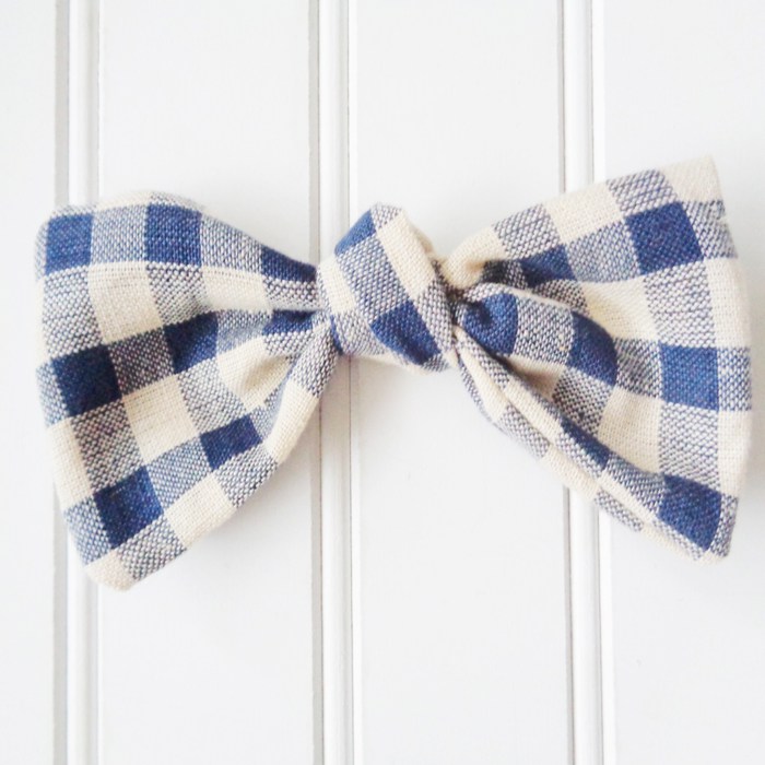 Hair Bow - Navy and Tan Gingham