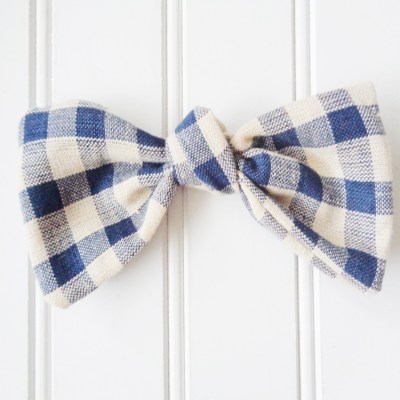 Hair Bow - Navy and Tan Gingham