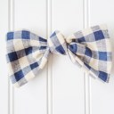  Hair Bow - Navy and Tan Gingham