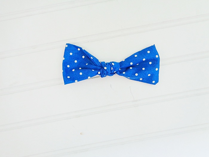 Hair Bow - White Dots on Blue