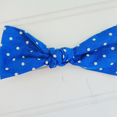 Hair Bow - White Dots on Blue