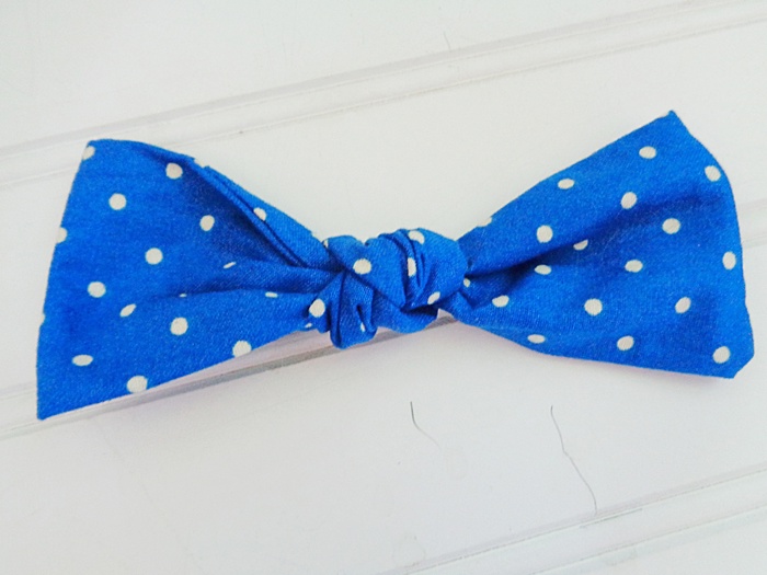 Hair Bow - White Dots on Blue
