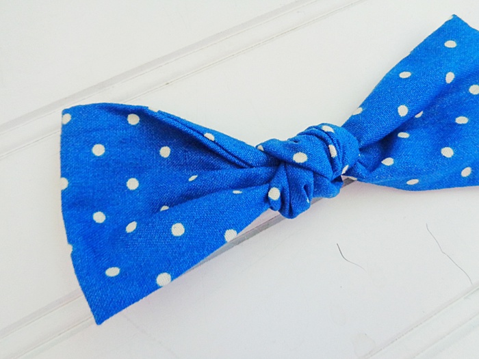 Hair Bow - White Dots on Blue