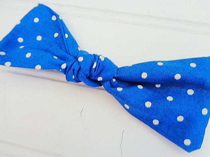 Hair Bow - White Dots on Blue